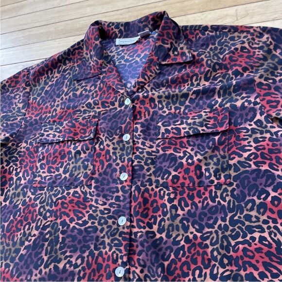 IMPRESSIONS Red Leopard Ombre Shirt Women XL VTG Mother Pearl Button Long Sleeve - Picture 6 of 16